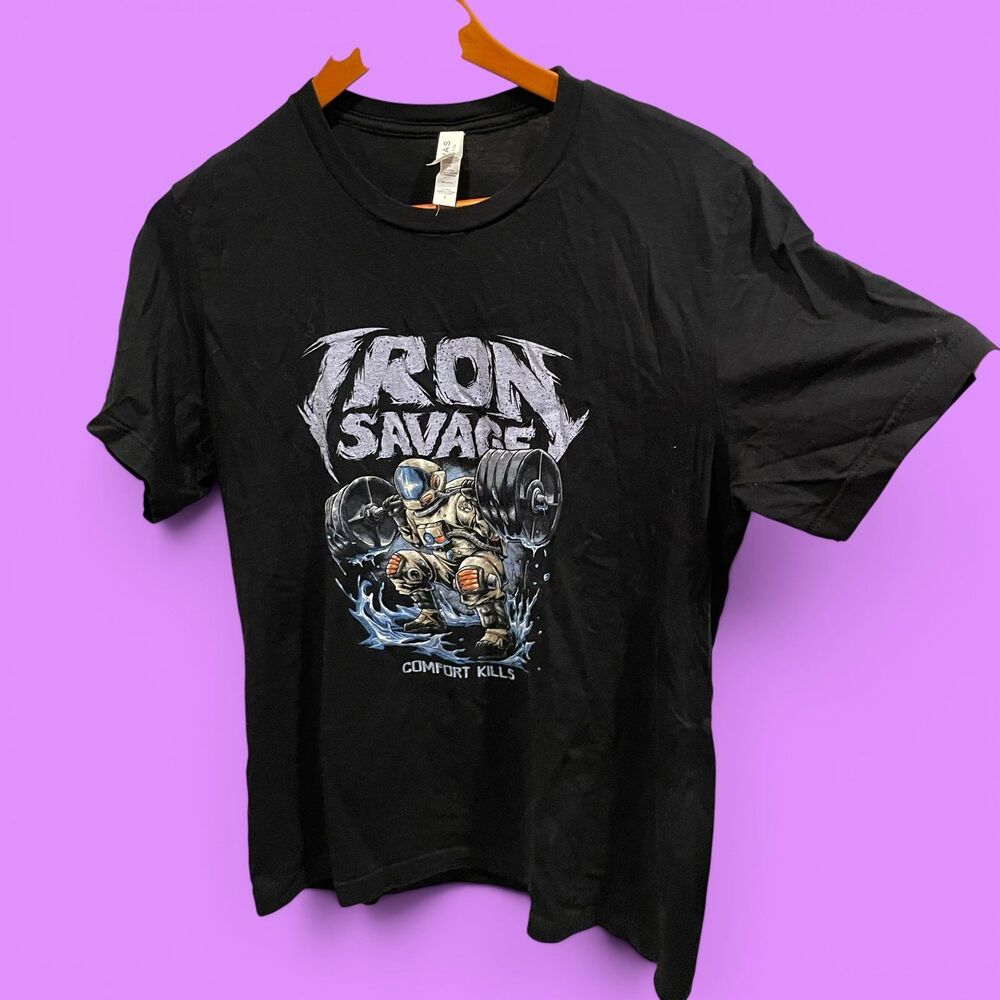 Iron savage powerlifting weightlifting t-shirt graphic cotton short sleeve
